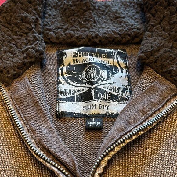 Men's Buckle Black Label 1/4 Zip Brown Sweater Slim Fit L Weathered - Picture 3 of 4